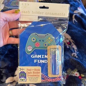 Christmas Gift - Gaming Fund - 3 Blue Cash Holder Ornaments